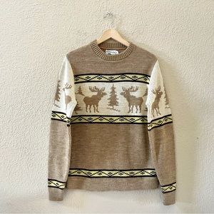 Vintage M. HYMAN And SON Sweater Pullover Intarsia Cowichan Moose Western Tan L